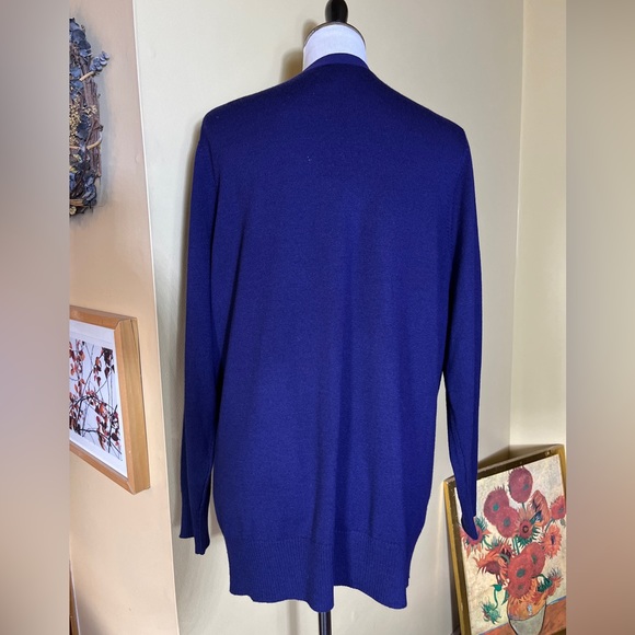 Vtg LORD & TAYLOR Size Medium Longline Cardigan Navy Blue Luxe Merino Wool NWT - Picture 5 of 15